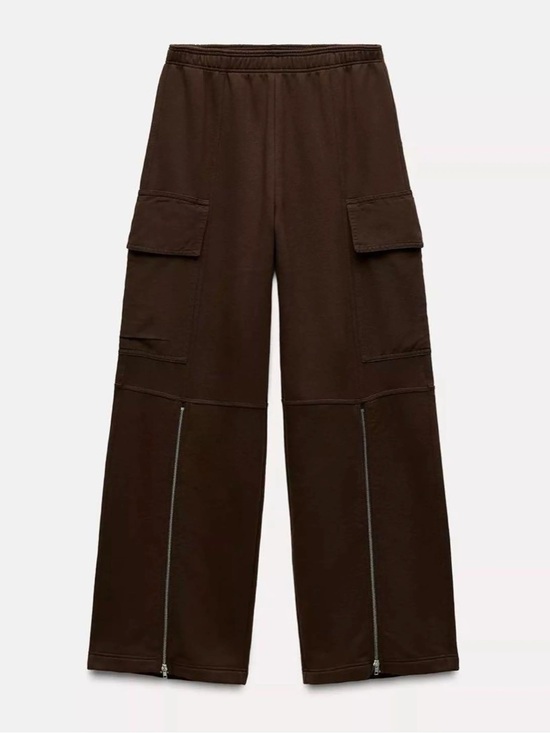 Zara Pants - Zara Brown Women's Cargo Pants with Hem Zippers